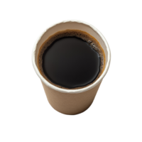 A top view of a warm black coffee cup resting on a clean transparent background during a quiet morning, Top view of a paper cup of black coffee on transparent backgroundfile png