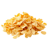 A generous pile of golden corn flakes displayed on a clean transparent surface for breakfast or snacking inspiration, corn flakes isolated on transparent background png