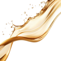 Golden liquid flowing gracefully in a wave pattern against a transparent background, gold color liquid flowing wave isolated on transparent background png
