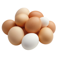 Fresh eggs of varied colors and sizes neatly arranged on a clean transparent background, eggs on transparent background png