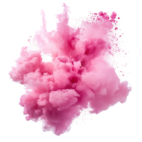 A vibrant pink smoke explosion creates a stunning visual display against a transparent background, Colorful pink smoke paint explosion, color fume powder splash on transparent background png