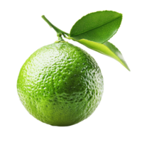 Fresh lime with green leaf isolated on a clean transparent background, perfect for culinary and beverage uses, lime with leaf isolated on transparent background png