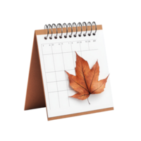November calendar tabletop design with an autumn leaf on a transparent background, table calendar 2023 november isolated on transparent background png