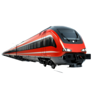 Modern train locomotive in motion across tracks on a bright transparent background, showcasing advanced design, Modern Train Locomotive in Motion on transparent background png