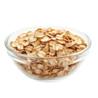A clear glass bowl filled with oat flakes on a pristine transparent background, perfect for healthy breakfast options, Oat flakes in a bowl on transparent background png