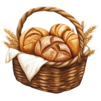 A beautiful basket filled with various types of bread on a transparent background, Basket of Delicious Bread transparent background png