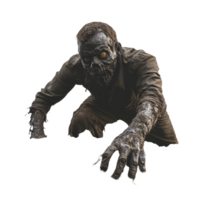A zombie emerges from the grave, crawling through dark soil in a haunting display of the undeads return, zombie coming out on the soil or grave isolated on transparent background png