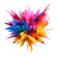 Vibrant color powder explosion isolated against a transparent background creating a stunning visual display of bright hues and energy, colorful color powder explosion isolated on transparent png