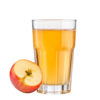 Glass of fresh apple juice beside a whole apple on a transparent background, Full glass of orange juice isolated on transparent background png