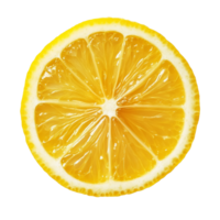 Fresh lemon slice isolated on a transparent background showcasing vibrant yellow color and juicy texture for culinary use, lemon slice isolated on transparent background png