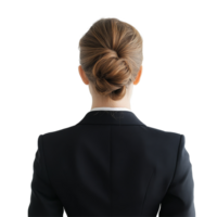 Back view of a business woman with a bun wearing a suit against a transparent background, Back View of Business Woman with Bun on transparent background png