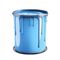 Large open can of blue paint with drips sitting on a clean surface in a brightly lit environment, large open can of blue paint with drips, file of isolated object with shadow on transparent background png