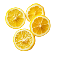 Freshly sliced lemon rounds arranged on a clean transparent background for culinary inspiration or beverage enhancement, sliced lemon isolated on transparent background png
