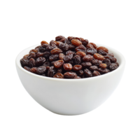 Raisins in a transparent bowl isolated on a bright transparent background for culinary and healthfocused imagery, Raisin in the transparent bowl isolated on transparent background png