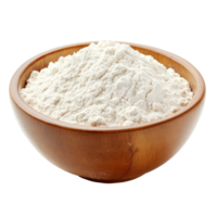 A wooden bowl filled with flour isolated against a transparent background for culinary uses, bowl of flour isolated on transparent background png