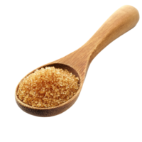 Brown sugar in a wooden spoon against a clean transparent background highlighting its texture and natural color, Brown sugar in wooden spoon on transparent background png