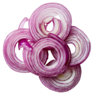 Freshly sliced red onion rings arranged on a clean transparent background, showcasing their vibrant color and texture, Sliced red onion rings on transparent background png