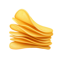 Freshly sliced potato chips stacked together on a transparent background showcasing their crispy texture and shape, Potato slice into potato chips isolated png