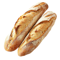 Freshly baked French baguettes displayed on a neutral backdrop, showcasing their crispy crust and airy texture, French baguette isolated png