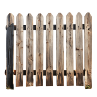 Rustic wooden fence against a transparent background, showcasing its weathered texture and craftsmanship, wooden fence on transparent background png