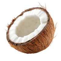 Fresh coconut half isolated on transparent background showcasing its textured shell and creamy interior for culinary and decoration use, Coconut Half isolated on transparent background png