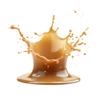 Sweet caramel liquid splash captured in a vibrant freeze on a transparent background, Sweet Caramel Liquid Splash isolated on transparent background png