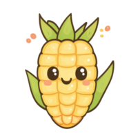 Kawaii style cute corn character on a clean transparent background bringing joy and vibrancy to any design, Kawaiistyle cute corn on a transparent background png