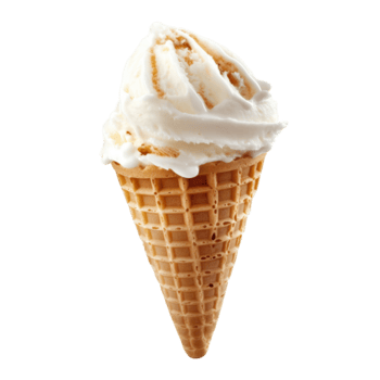 un' avvicinamento Visualizza di un vuoto cialda cono sormontato con cremoso vaniglia ghiaccio crema contro un' luminosa sfondo, diverso angolo di vuoto cialda ghiaccio crema cono isolato su trasparente sfondo png