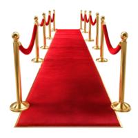 Luxurious red carpet with golden stanchions and ropes creating an elegant entryway for events and celebrations, red carpet, file of isolated object with shadow on transparent background png
