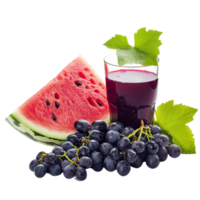 Refreshing watermelon and grape juices displayed on a clean transparent background for a vibrant summer delight, Watermelon and grapes juices on isolated transparent background png