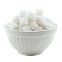 Sweet sugar cubes piled in a transparent bowl against a clean transparent background, sugar in transparent bowl on transparent background png