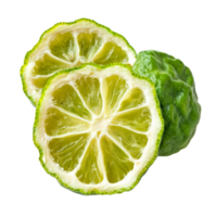 Fresh bergamot slice with vibrant green flesh on a clean transparent background, bergamot slice isolated on transparent background png