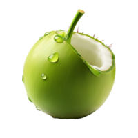 Fresh green coconut with water droplets isolated on a transparent background for tropical beverage enjoyment, green coconut with water drop isolated on transparent background png