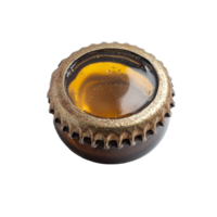A closeup view of an isolated brown bottle cap with a metallic rim on a transparent background, bottle cap isolated on transparent backgroundfile png