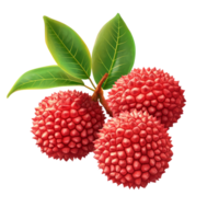 Fresh lychee tropical fruit with vibrant red skin and green leaves on a clean, transparent background, Lychee tropical fruit isolated on transparent background png