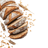 Whole wheat bread sliced and arranged on a transparent background with scattered grains, whole wheat bread on transparent background png