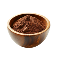 Delicious chocolate powder in a wooden bowl ready for baking or desserts, Sweet chocolate powder in a wooden bowl on a transparent background png