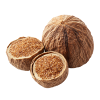 Nutmeg spice isolated against a clean transparent background highlighting its unique texture and flavor profile, nutmeg isolated on transparent background png