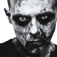 A haunting portrait of a zombie with eerie features set against a stark transparent background, perfect for Halloween horror themes, Creepy Halloween Horror Zombie Portrait on transparent background png