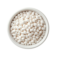 Jobs tears in a transparent bowl isolated on a transparent background showcasing their unique texture and shape, Jobs tears in transparent bowl isolated on transparent background png