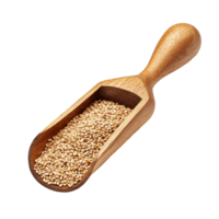 Fresh sesame seeds in a wooden scoop on a transparent background ready for culinary use or health applications, Sesame in wood scoop isolated on transparent background png