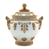 Elegant luxury pot featuring ornate gold detailing against a clean transparent background, ideal for sophisticated decor, Luxury pot on transparent background. Beautiful pot transparent background png