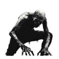 A crawling zombie with skeletal features on a stark transparent background showcasing eerie details and haunting posture, Crawling Zombie on transparent background png