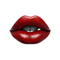 A closeup of womans lips with glossy red lipstick making a kiss gesture against a transparent background, Womans lips with red lipstick and kiss gesture, 3D render isolated on transparent background png