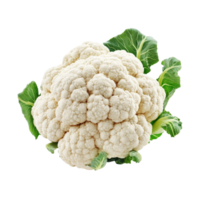 Fresh cauliflower with green leaves displayed on a transparent background showcasing its texture and natural color, Cauliflower on transparent background png
