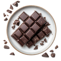 A delicious assortment of chocolate bars arranged on a simple plate against a clean transparent background showcasing rich, dark chocolate, chocolate bar in a plate isolated on transparent background png