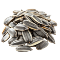 Sunflower seeds piled high on a clean transparent surface showcasing their distinct shapes and textures, sunflower seeds isolated on transparent background png