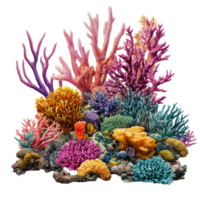 vibrante coral recifes exibindo diverso marinho vida, cercado de colorida corais em uma brilhante transparente pano de fundo, colorida coral recifes isolado em transparente fundo png