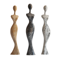 Beautiful collection of three woman sculptures in isolation showcasing elegance and artistry in modern decor, Collcetion of three Woman Sculpture 3d isolate rendering on transparent background png