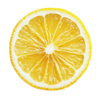 Fresh lemon slice isolated on a clean transparent background, showcasing its vibrant yellow color and texture, lemon slice isolated on transparent background background png